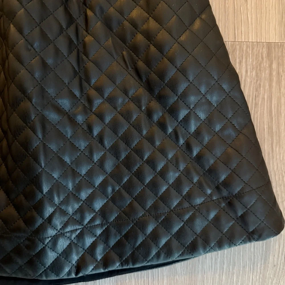 NWT Maeve Anthropologie Black Faux Leather Quilted Mini Skirt